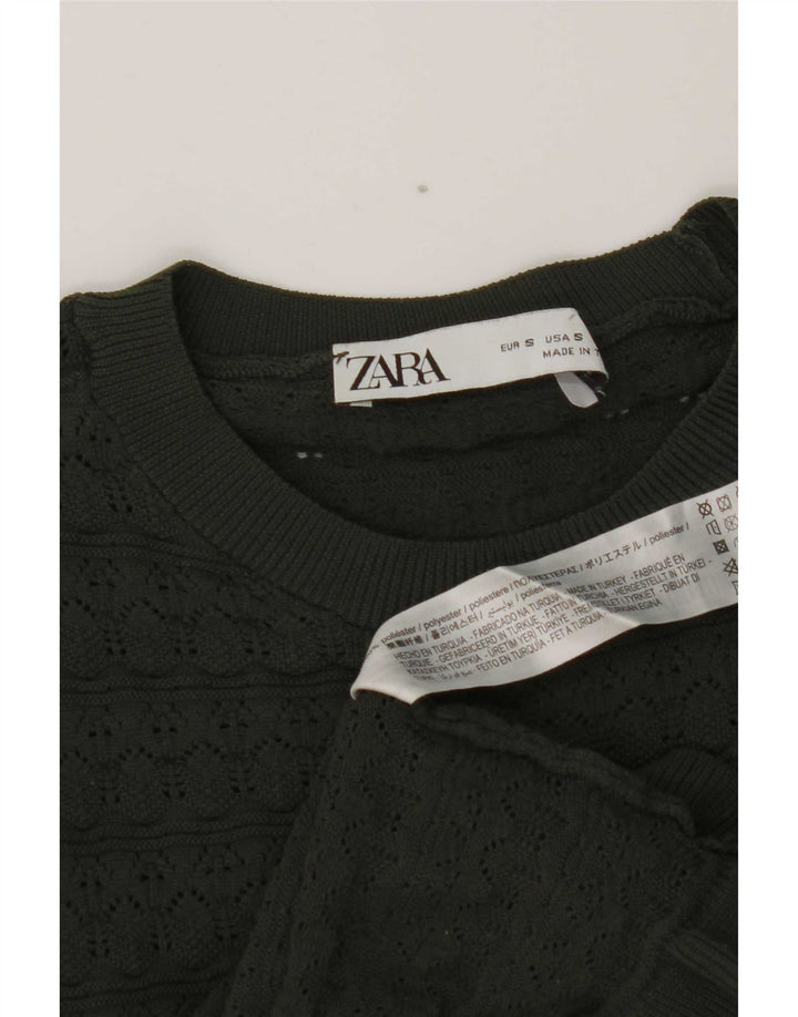 Top cu mânecă lungă pentru femei Zara Crop Ruffle Front UK 8 Mic Kaki Poliester