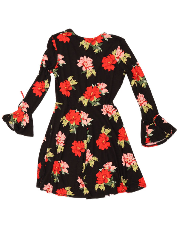 Rochie în formă de A cu mânecă lungă pentru femei Topshop UK 10 Mic Negru Floral