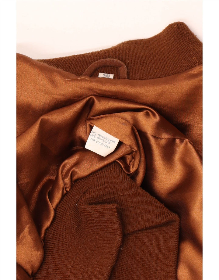 Bomber vintage pentru bărbați din piele intoarsa IT 50 mare maro din piele intoarsa
