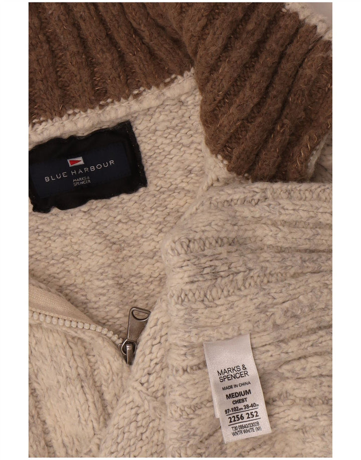 Pulover pentru bărbați Marks & Spencer, Blue Harbour, cu fermoar și gât, bej mediu