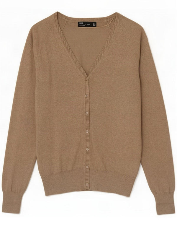 Zara Womens Cardigan Sweater UK 12 Medium Beige Cotton