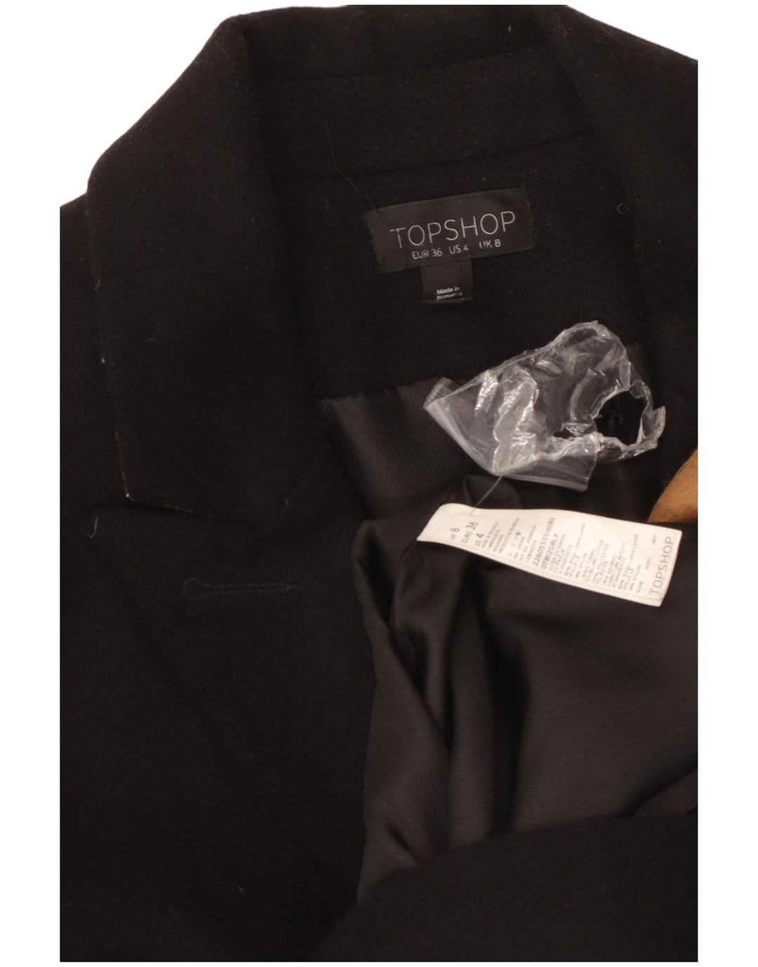 Topshop pardesiu pentru femei UK 8 mic din lână neagră