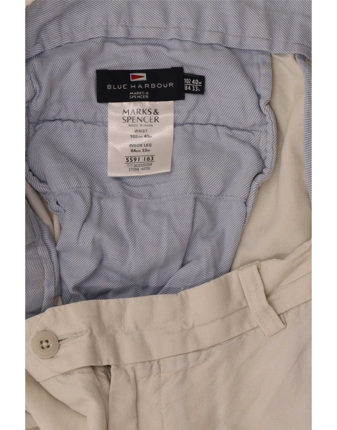 Marks & Spencer Pantaloni de costum drepți Blue Harbour pentru bărbați, L40 L33, alb