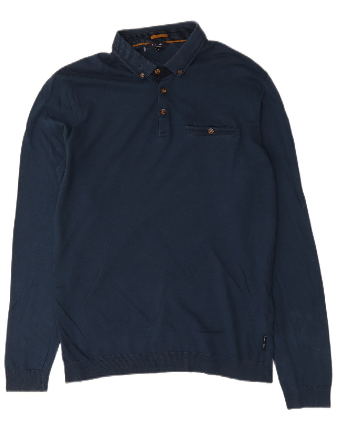 Tricou polo pentru bărbați Ted Baker cu mânecă lungă, mărime 3, bumbac, albastru bleumarin mediu