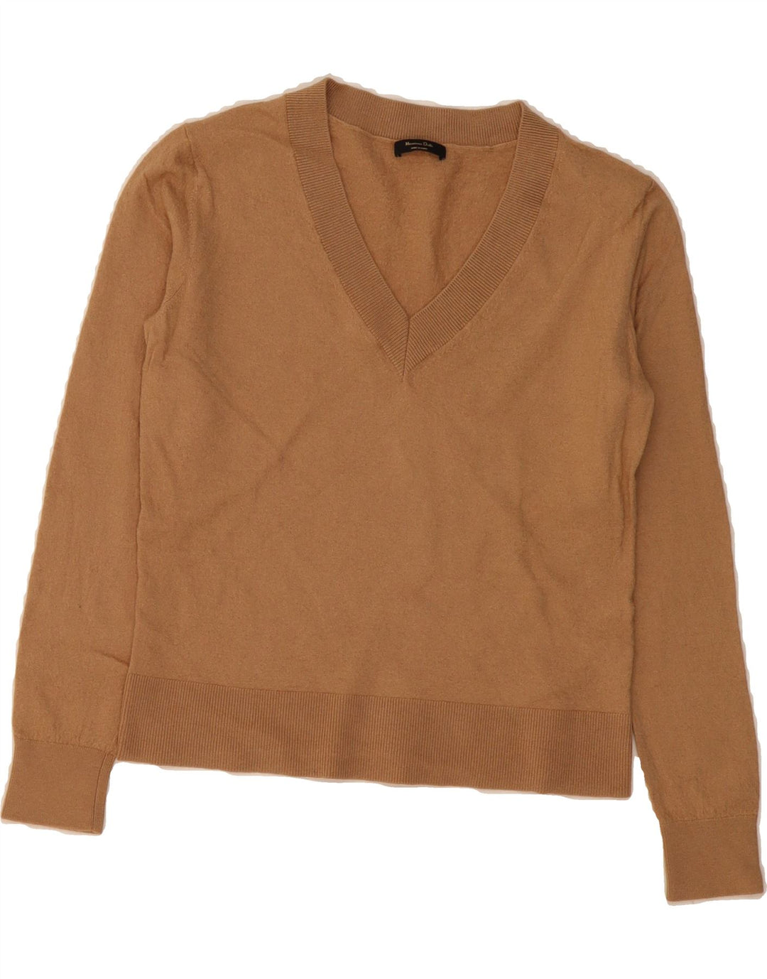 MASSIMO DUTTI Womens Crop V-Neck Jumper Sweater UK 10 Small Brown Vintage Massimo Dutti and Second-Hand Massimo Dutti from Messina Hembry 