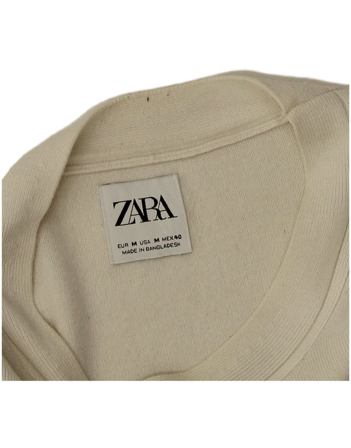 Pulover de damă Zara cu gât de barcă, viscoză, albă medie