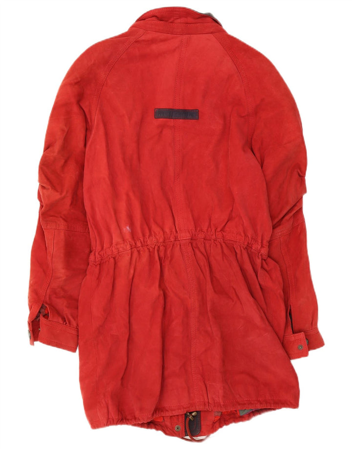 Pardesiu supradimensionat din piele intoarsa vintage pentru femei UK 10 Mic din piele rosie