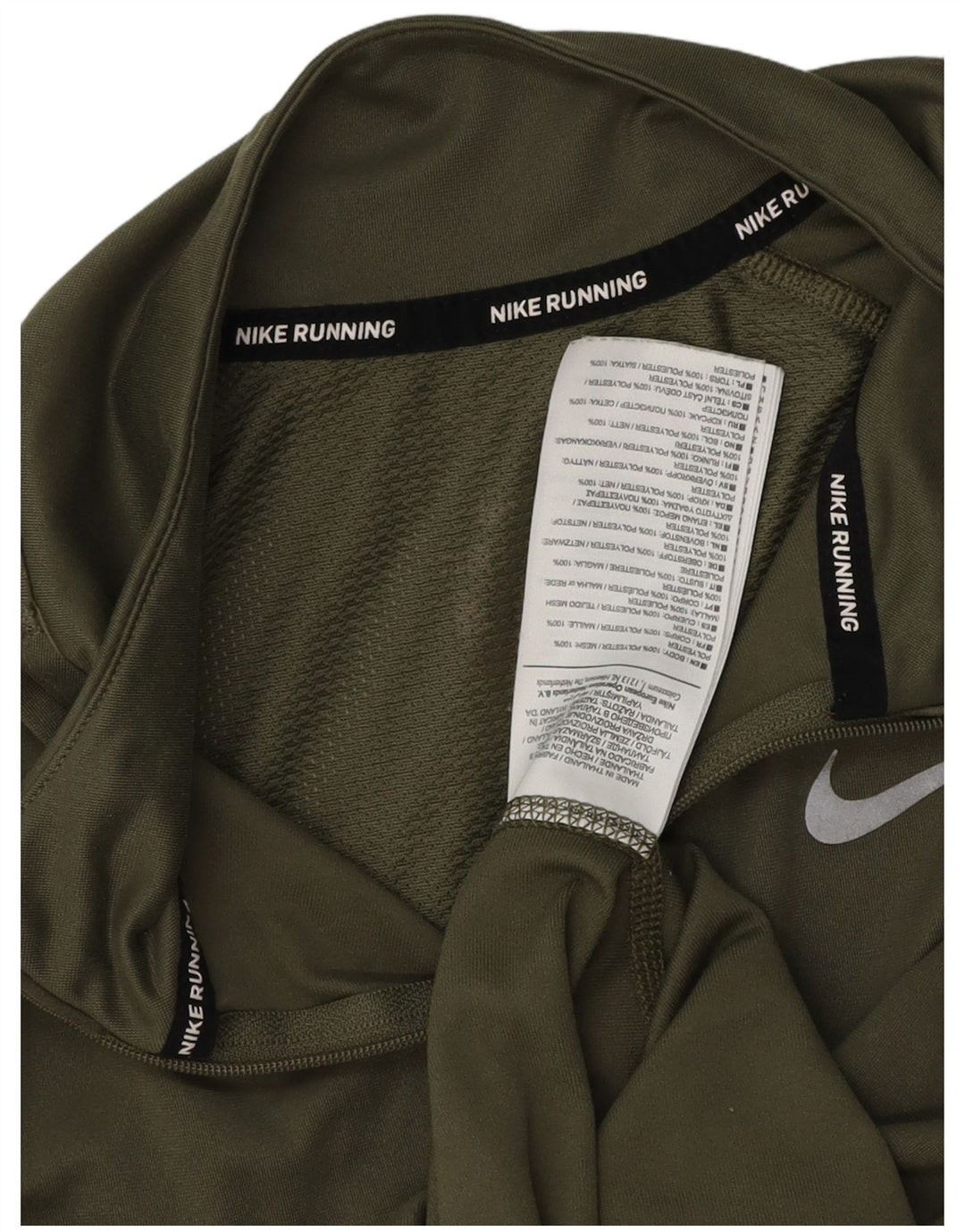 Top pentru alergare cu fermoar și gât pentru femei Nike cu mânecă lungă UK 14 Poliester kaki mediu