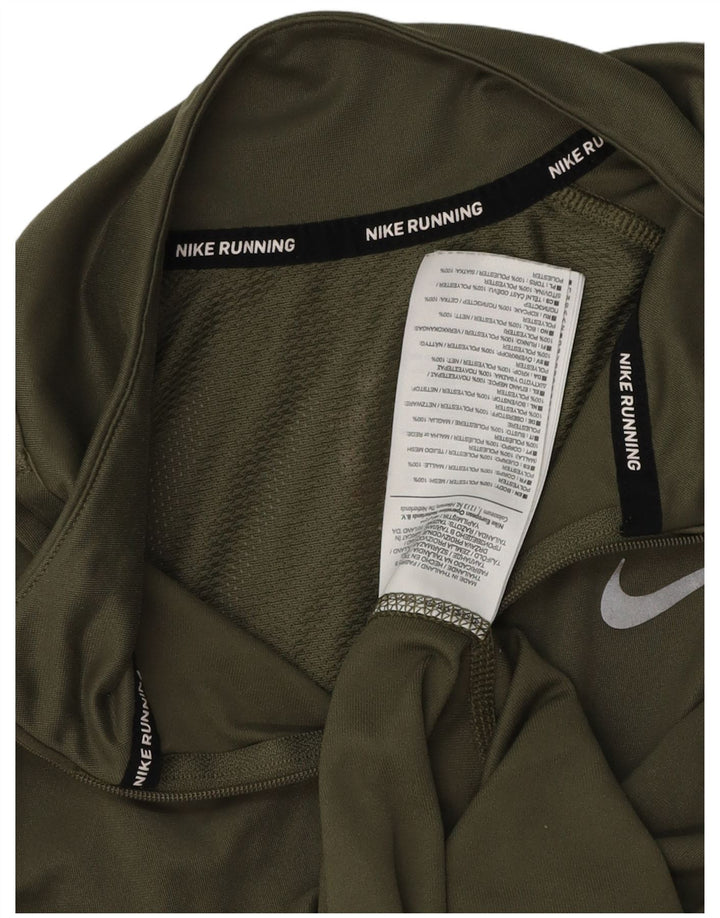 Top pentru alergare cu fermoar și gât pentru femei Nike cu mânecă lungă UK 14 Poliester kaki mediu