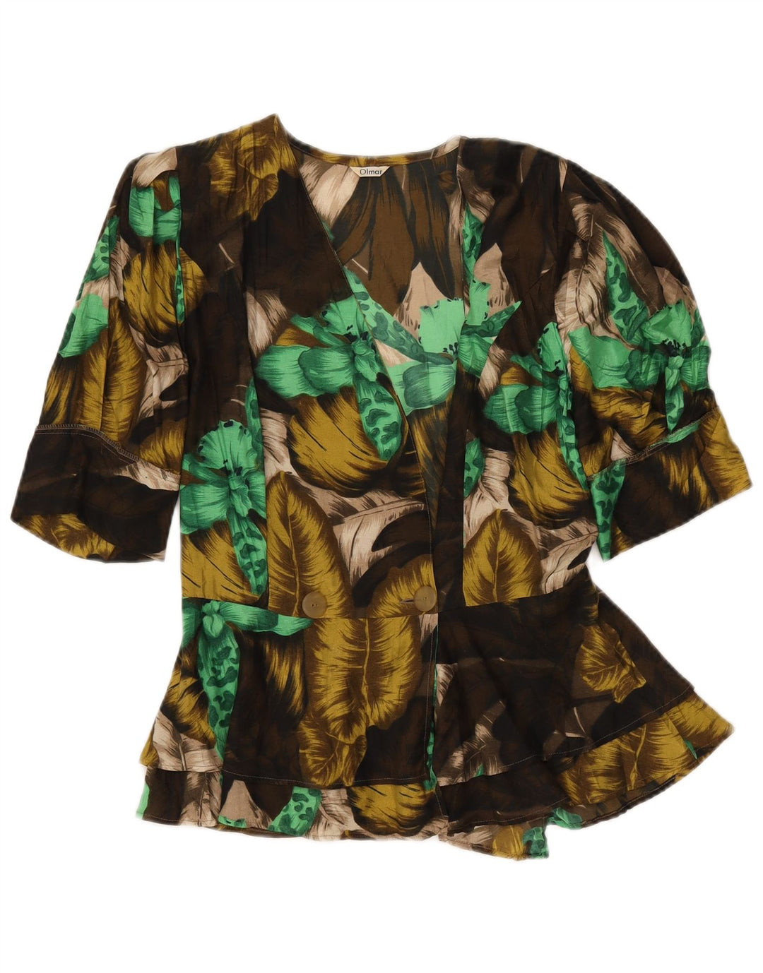 Bluză cămașă cu mânecă scurtă pentru femei VINTAGE IT 42 Medium Kaki Floral