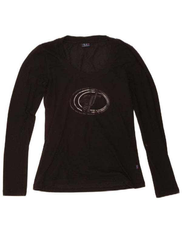 Trussardi Jeans Top grafic pentru femei cu mânecă lungă UK 8 Small Black