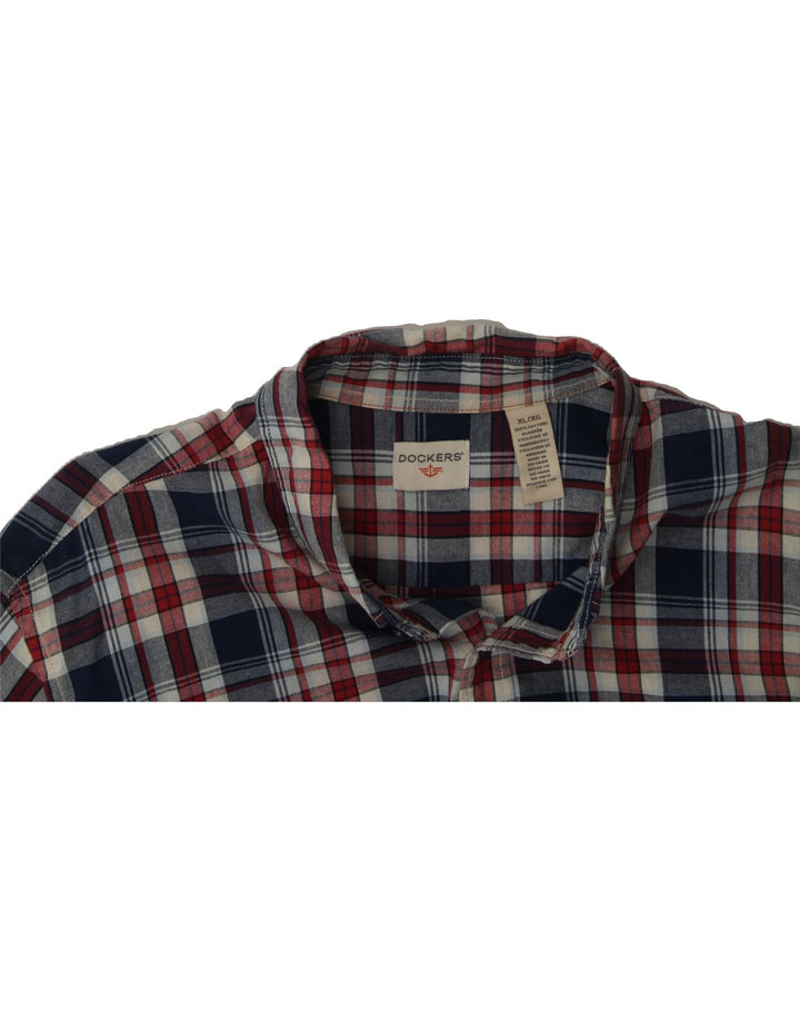 DOCKERS Mens Flannel Shirt XL Navy Blue Check Cotton Vintage Dockers and Second-Hand Dockers from Messina Hembry 