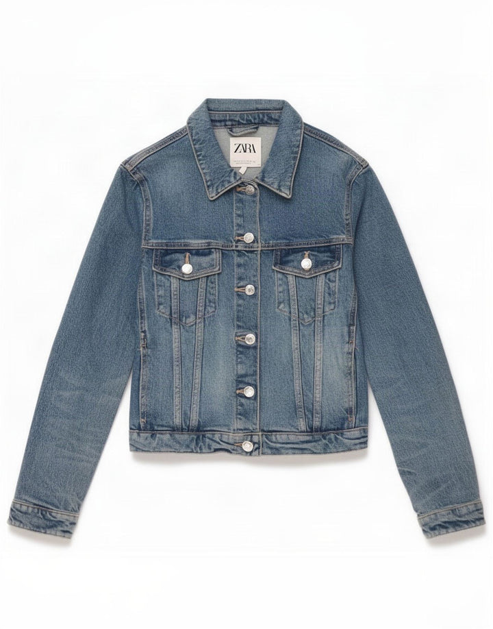 Jachetă de denim scurtă pentru femei Zara UK 10 mic, albastru, bumbac