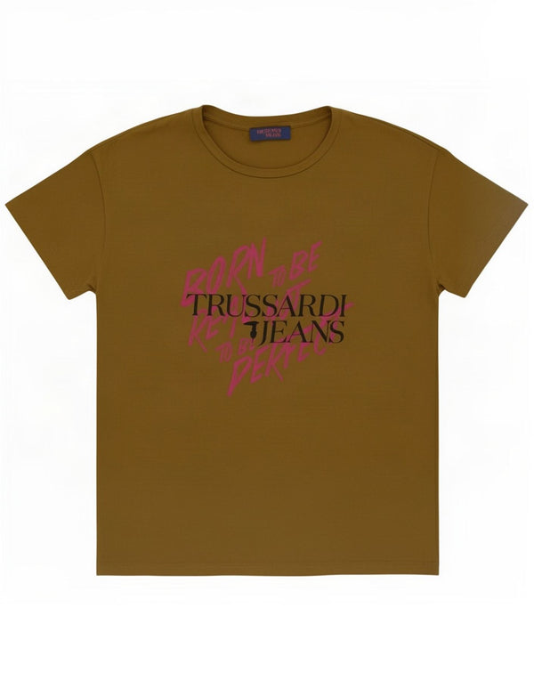 Tricou cu grafic supradimensionat pentru femei Trussardi Jeans Top UK 6 XS Bumbac kaki