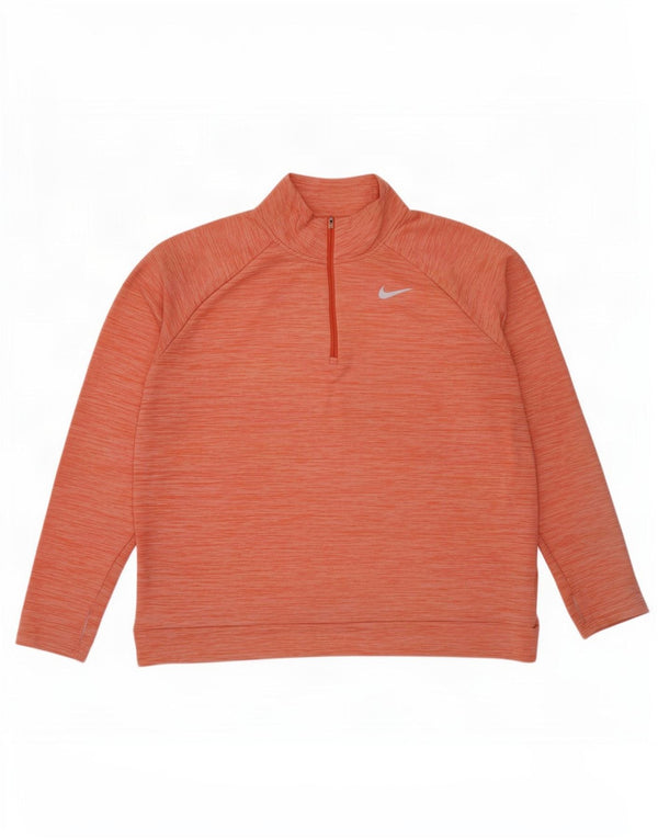 Pulover pentru femei Nike Dri Fit, cu fermoar, cu gât, UK 18 XL, pete portocaliu