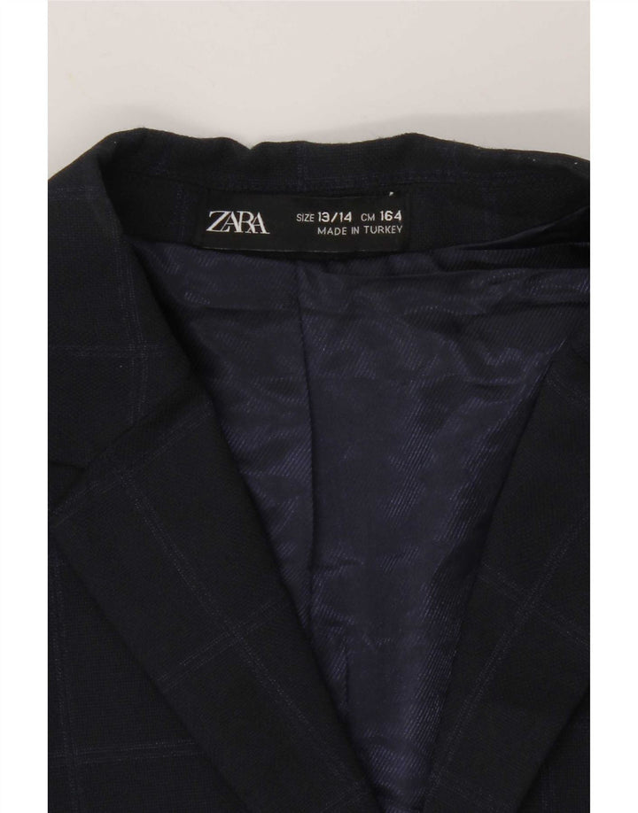 Jachetă Blazer cu 2 nasturi pentru băieți Zara 13-14 ani Poliester cu carouri bleumarin
