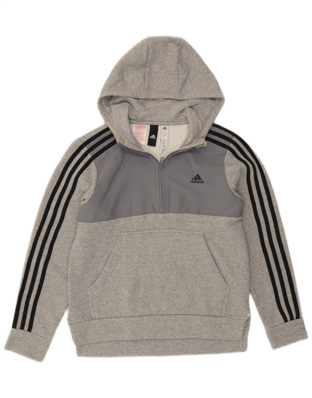 Pulover ADIDAS pentru băieți, cu fermoar și gât, 12-13 ani, gri colorblock