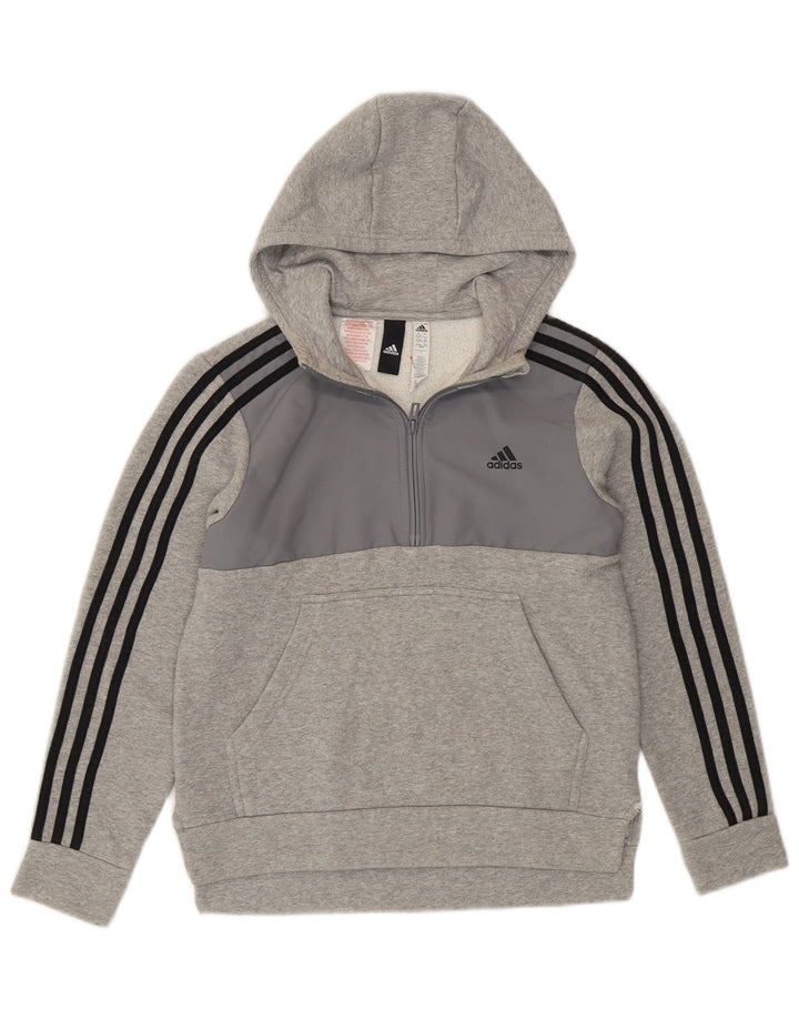 Pulover ADIDAS pentru băieți, cu fermoar și gât, 12-13 ani, gri colorblock