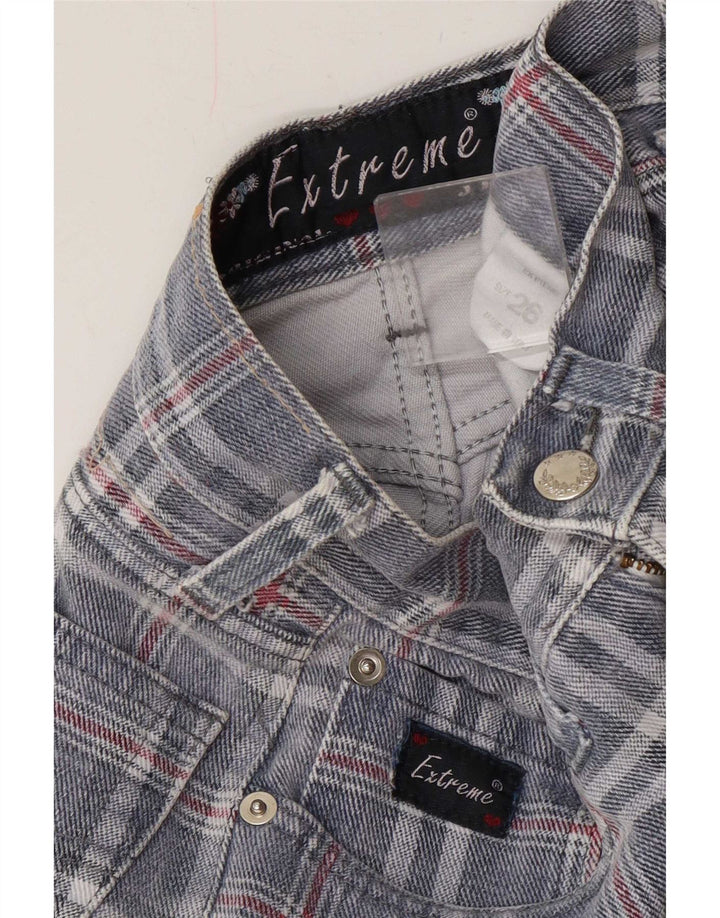 Blugi conici pentru femei Extreme W26 L29 Blue Check Bumbac