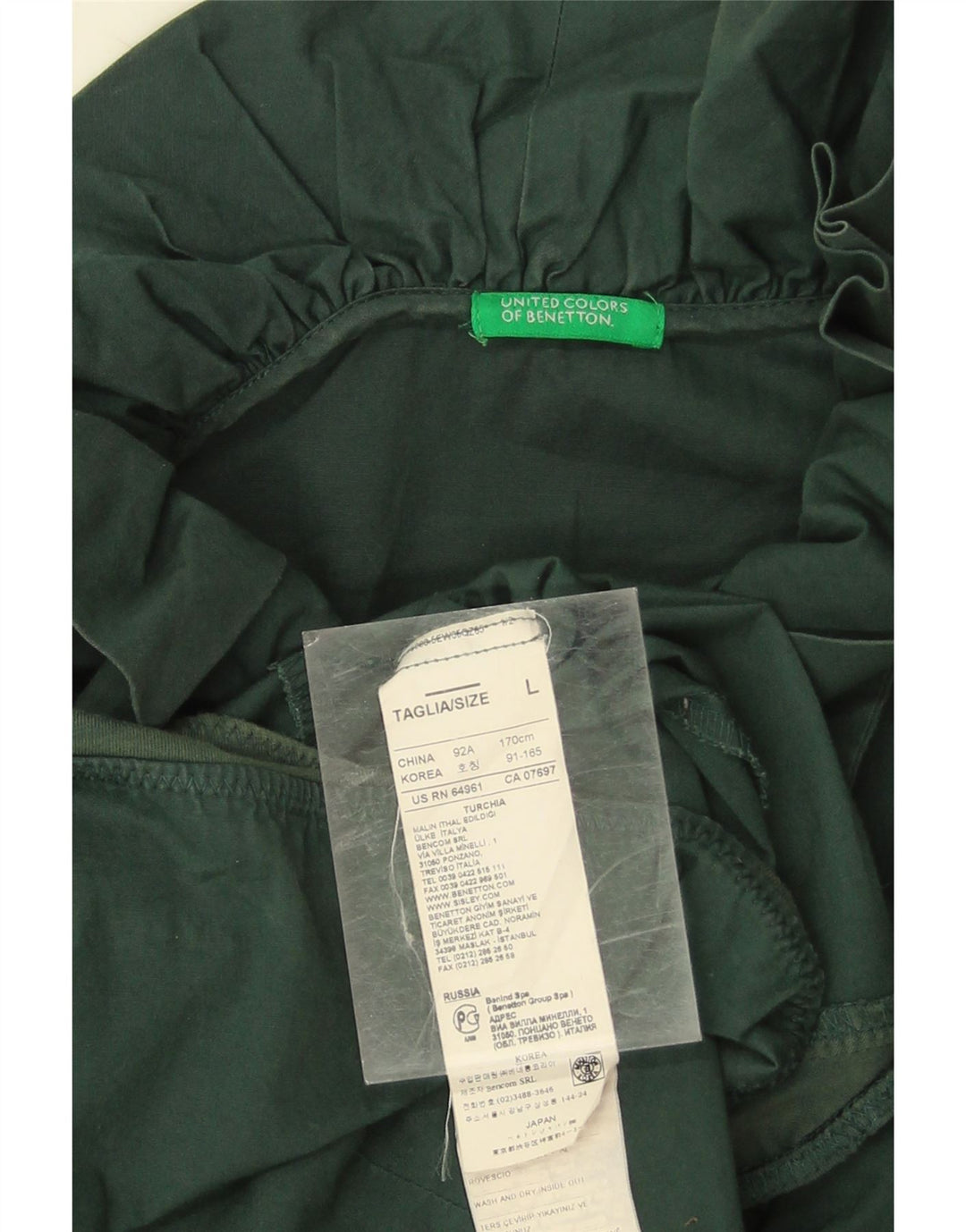 Body Benetton pentru femei cu volane în față UK 16, mare, verde, bumbac