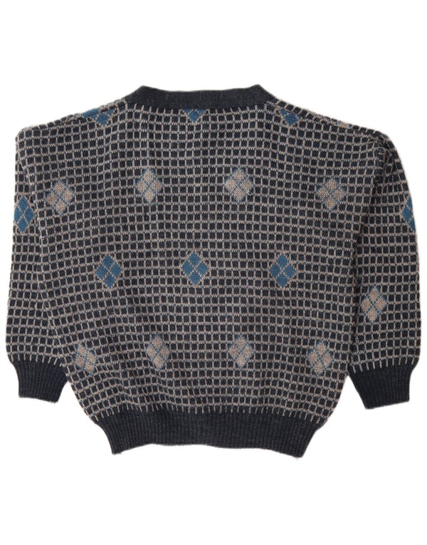 Pulover cardigan vintage pentru bărbați, cu croiala lejeră, IT 50, mediu, bleumarin, geometric