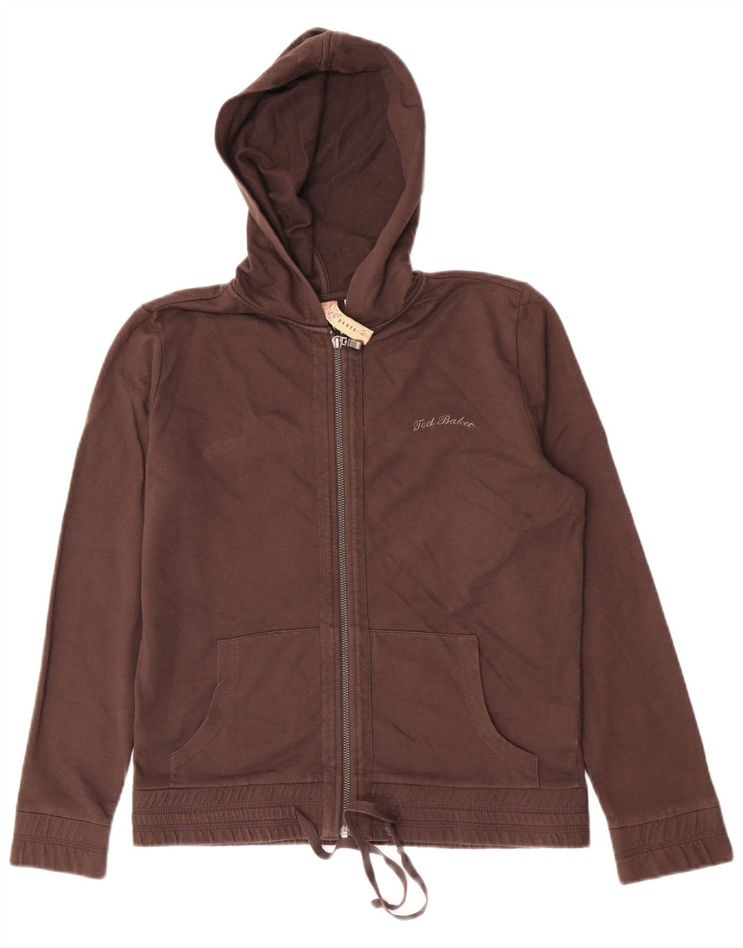 Pulover pentru femei Ted Baker, cu fermoar, cu capota, marimea 3, bumbac maro mediu