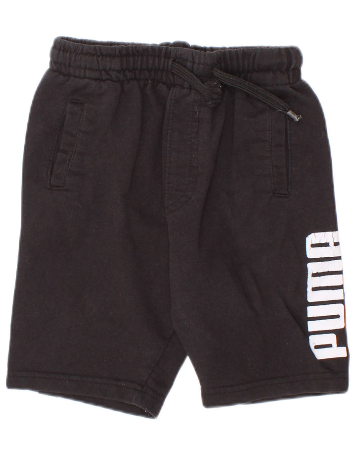 Pantaloni scurți sport grafic Puma pentru băieți 4-5 ani, bumbac negru