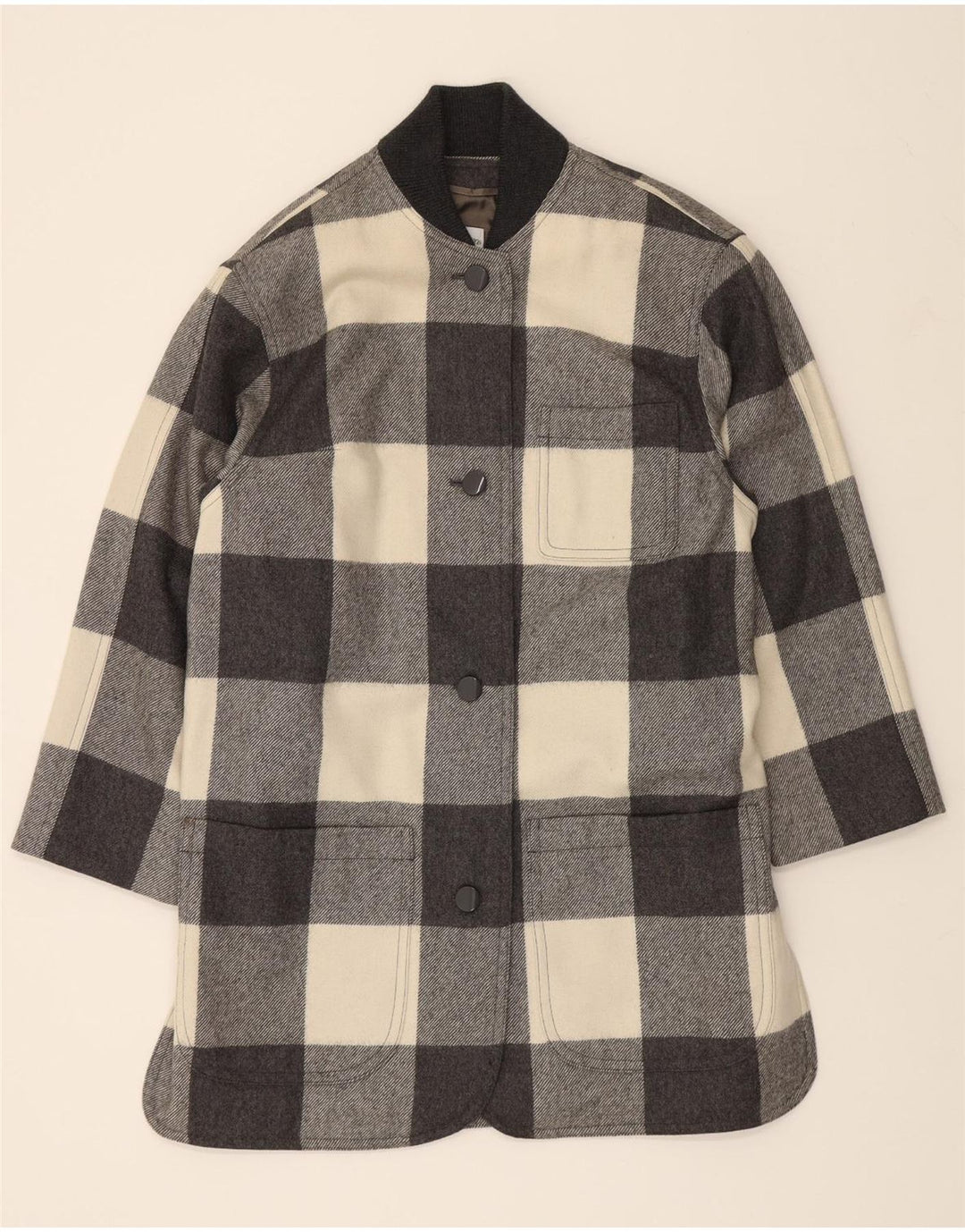 VINTAGE Womens Overcoat EU 40 Medium Grey Check Wool Vintage Vintage and Second-Hand Vintage from Messina Hembry 