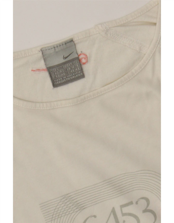 NIKE Womens Graphic Top Long Sleeve UK 14/16 Large White Vintage Nike and Second-Hand Nike from Messina Hembry 