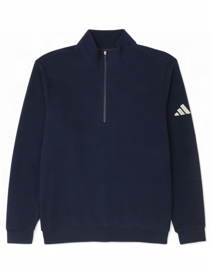 Pulover pentru bărbați Adidas, cu fermoar și gât, din lână, poliester bleumarin mediu