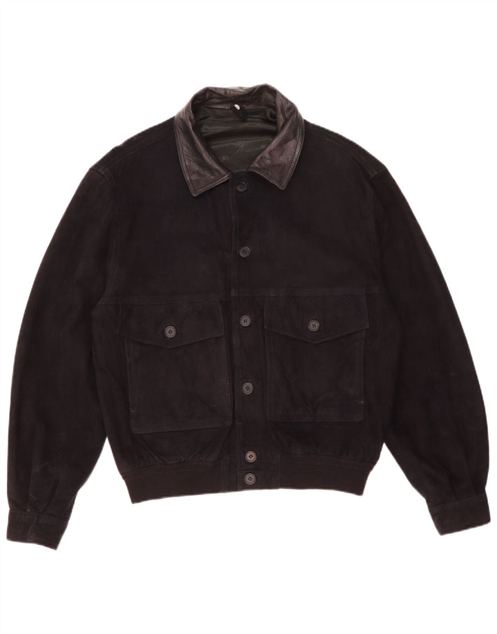 Jachetă Bomber Vintage pentru bărbați din piele intoarsa IT 52 XL din piele neagră