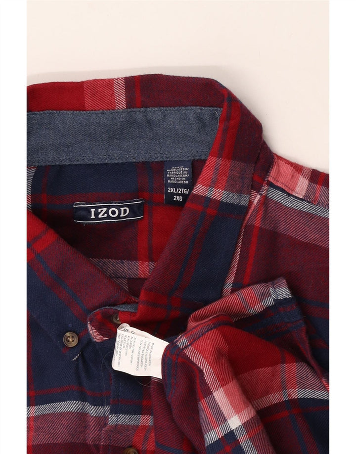 Cămașă Izod pentru bărbați din flanel 2XL, bumbac roșu cu carouri