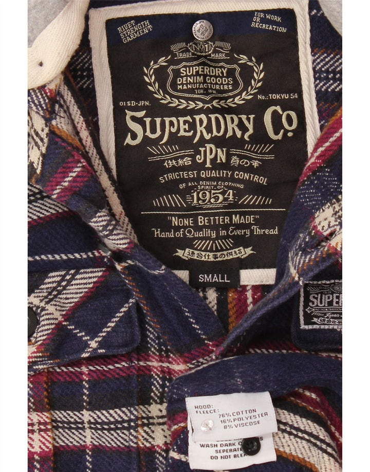Cămașă de flanel cu glugă pentru bărbați SUPERDRY, bumbac carouri bleumarin mic