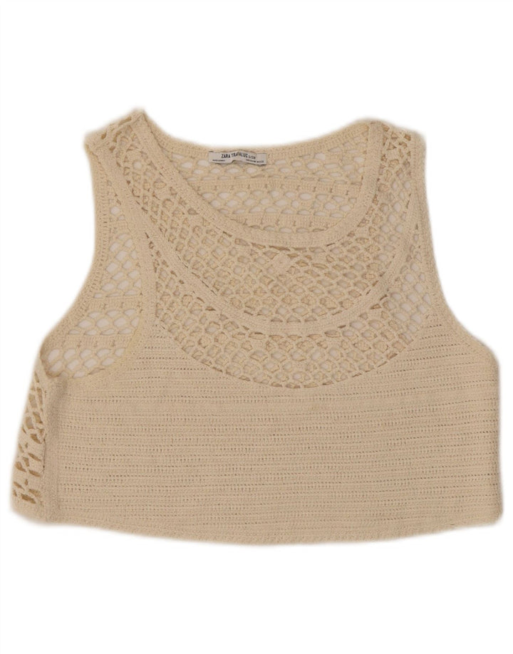 ZARA Womens Crop Crochet Blouse Top UK 10 Small Off White