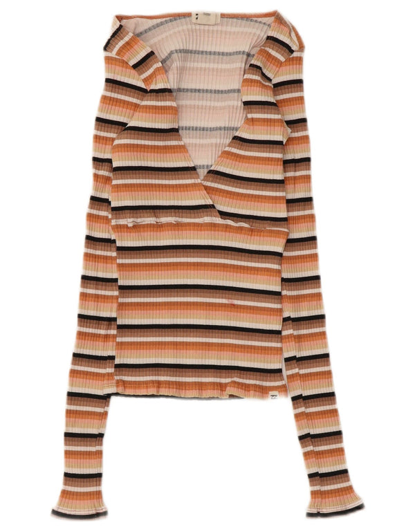 Crop Top pentru femei Billabong cu mânecă lungă UK 4 XS, bumbac cu dungi multicolore