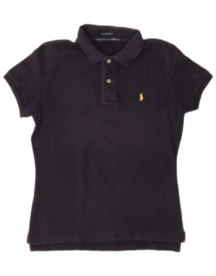 RALPH LAUREN Tricou polo skinny pentru femei UK 12 Medium bleumarin Bumbac