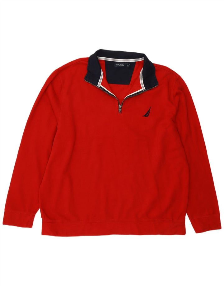 Pulover pentru bărbați Nautica, cu fermoar, cu gât, 2XL, roșu