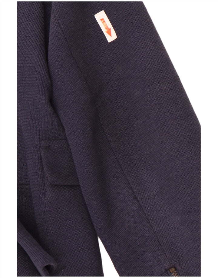 Jachetă pentru femei Zara Crop 1 Button Blazer UK 14 Mare Bumbac bleumarin