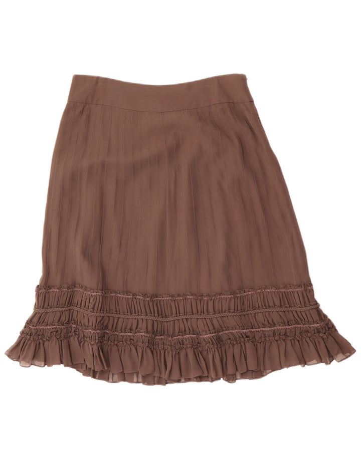 Fenn Wright Manson Fusta cu volane pentru femei UK 12 Medium W32 Brown Silk