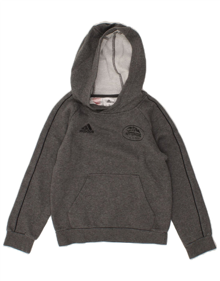 ADIDAS Boys Graphic Hoodie Jumper 7-8 Years Grey Vintage Adidas and Second-Hand Adidas from Messina Hembry 