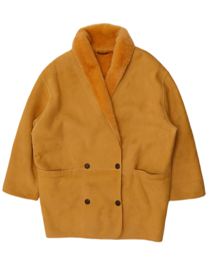 Palton supradimensionat din shearling pentru femei Vintage, la două piept, IT 44 Galben mediu