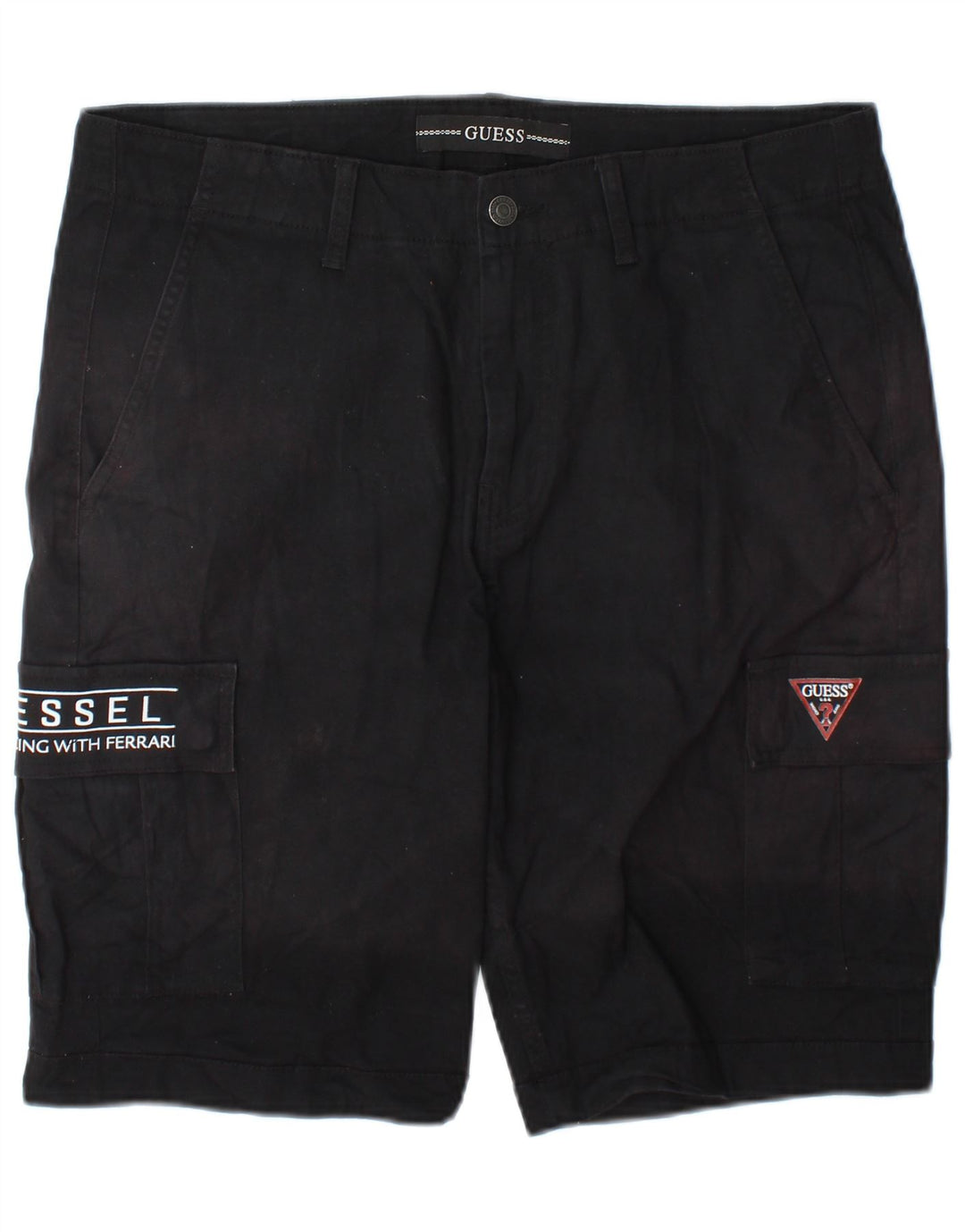 Pantaloni scurți cargo Guess pentru bărbați W32, bumbac mediu negru
