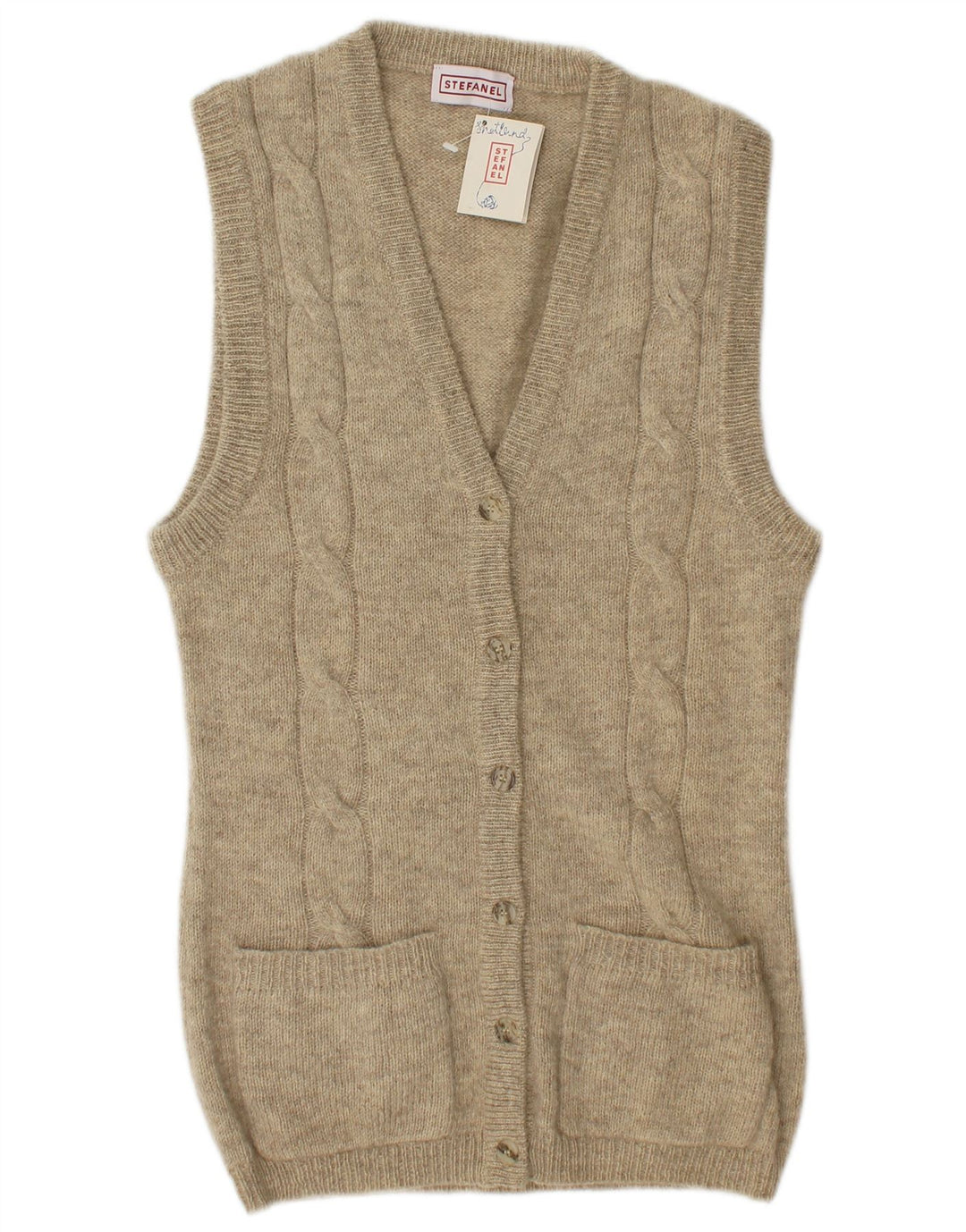 Pulover cardigan fără mâneci pentru femei Stefanel UK 14 Bej mediu