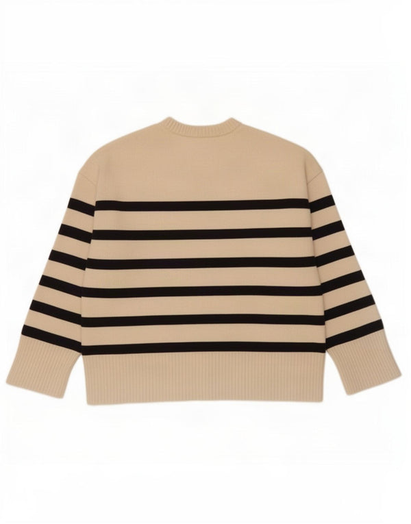 Pulover supradimensionat pentru femei Zara, cu decolteu triplu, UK 16, mare, bej, cu dungi