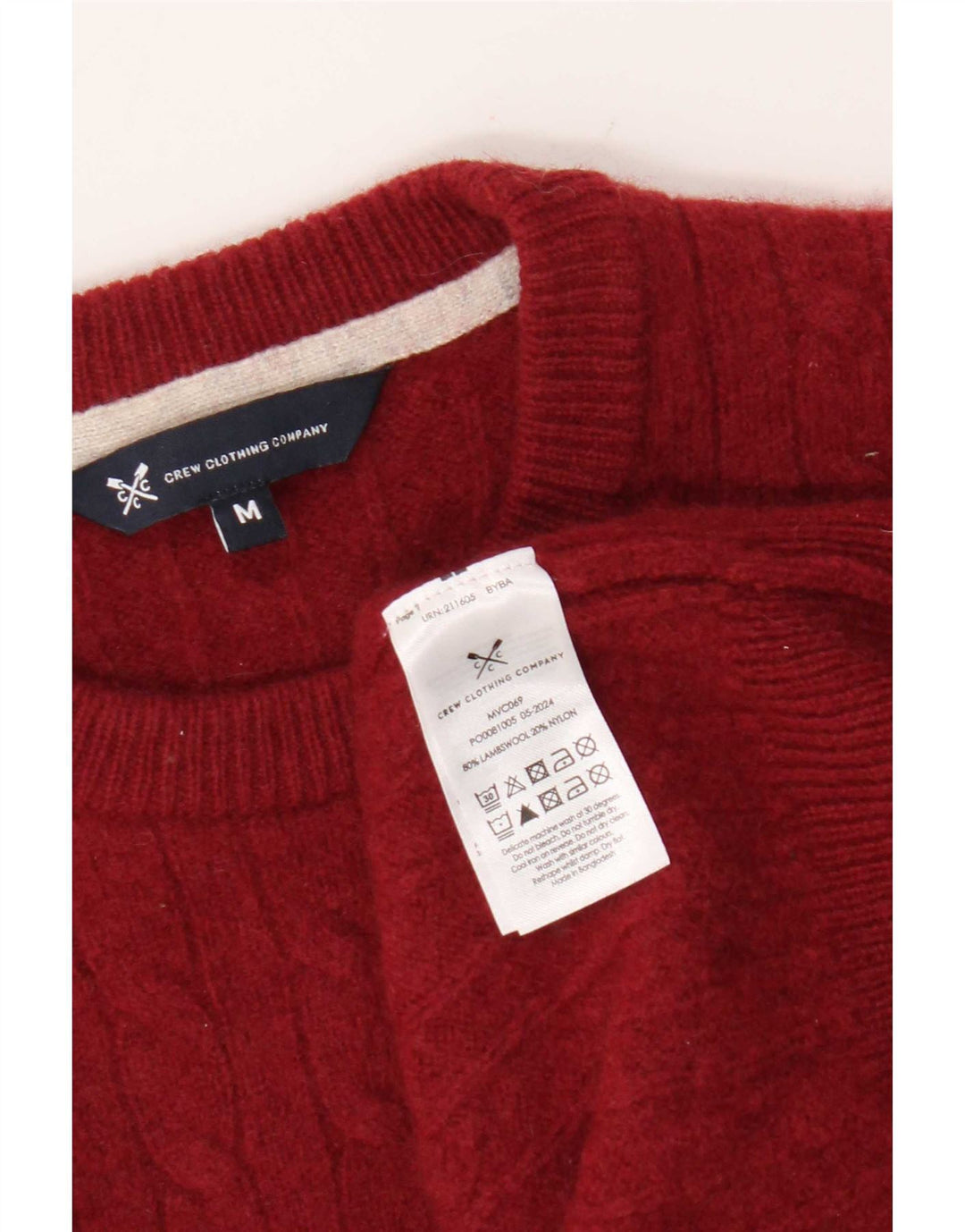 Crew Clothing Pulover pentru bărbați cu gât, lână de miel roșie medie