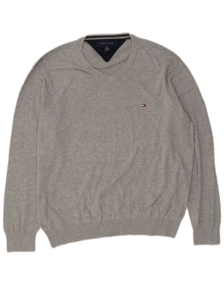 Pulover pentru bărbați Tommy Hilfiger, cu decolteu în V, mare, gri, bumbac