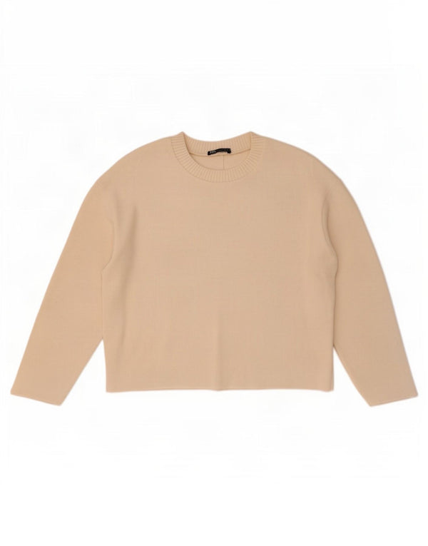 Pulover supradimensionat pentru femei Zara, cu gât de barcă, UK 10, mic alb
