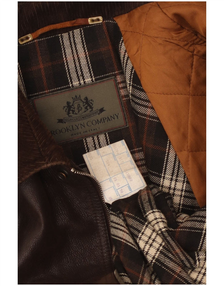 Jachetă de piele vintage pentru bărbați IT 50 din piele maro mare