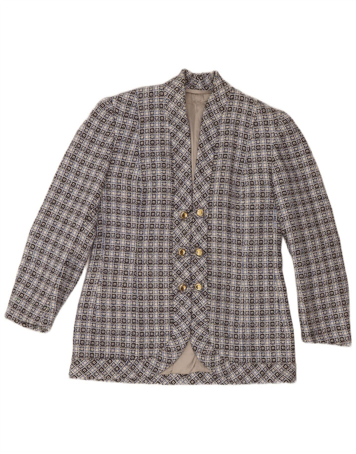 Jachetă Blazer Vintage pentru femei cu 3 nasturi UK 14 Medium Blue Geometric