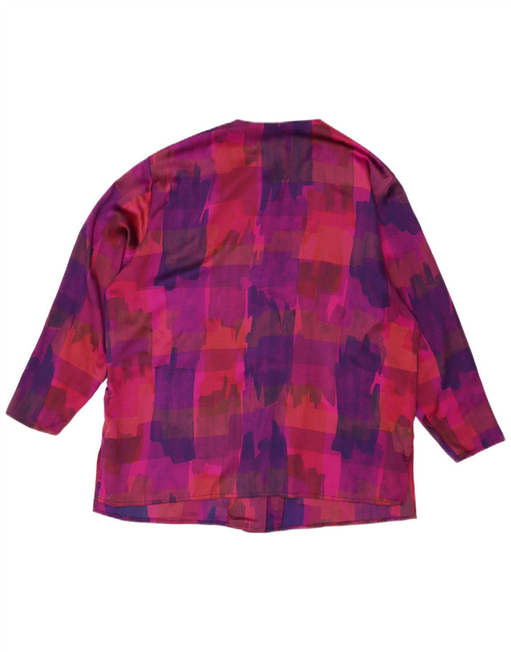 Bluză cămașă cu mâneci 3/4 pentru femei VINTAGE, cu model abstract, UK 18 XL, violet